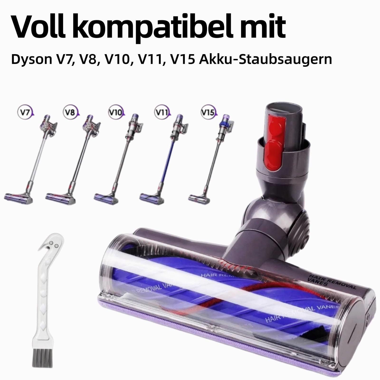 Anti-Verwicklungs Bodenbürste für Dyson V7 V8 V10 V11 V15 Staubsauger, TorqueDrive Motorhead Turbobürste Bodendüse mit Direktantrieb für Teppich & Hartboden, Zubehör Ersatzteile gegen Tierhaare