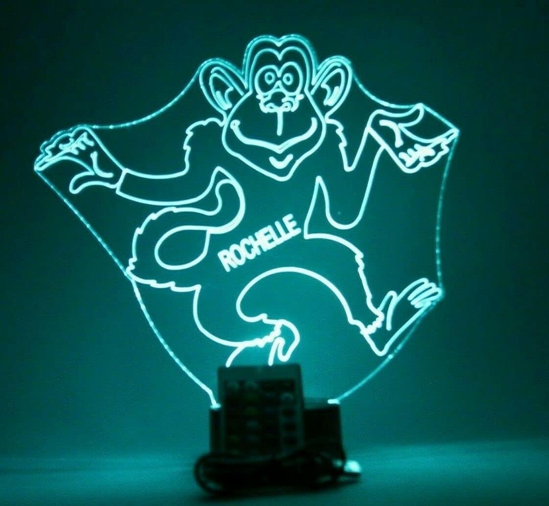 Dancing Playful Monkey Face Animal Night Light Up Lamp LED Stand Table Lamp Custom Engraved Room Decor Featuring 16 Color Changing Options | Christmas Holiday Birthday Gift | Personalized Free