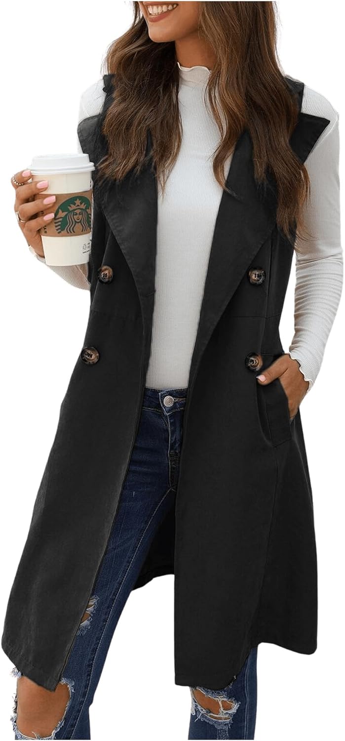 GORGLITTER Women's Western Long Blazer Vest Sleeveless Cowgirl Trendy Fashion Casual Business Casual Work Trench Coat - Image 4