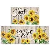 Sunflower Kitchen Mats 2Pcs Sunflowers Theme Farmhouse Decor Anti Fatigue Kitchen Rugs Vintage Rubbe
