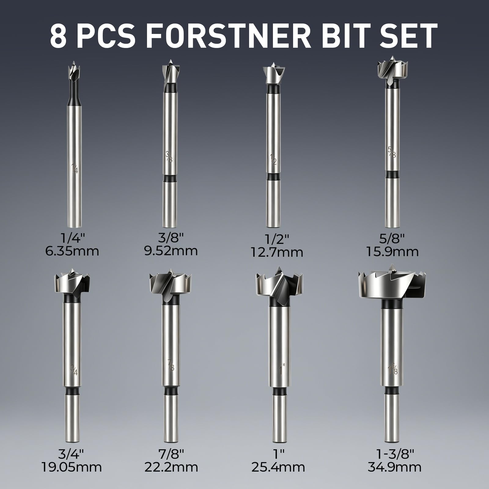 Forstner Bit Set - 8 Pcs for Wood Drilling -2 Forstner Bit Set - 8 Pcs for Wood Drilling -2