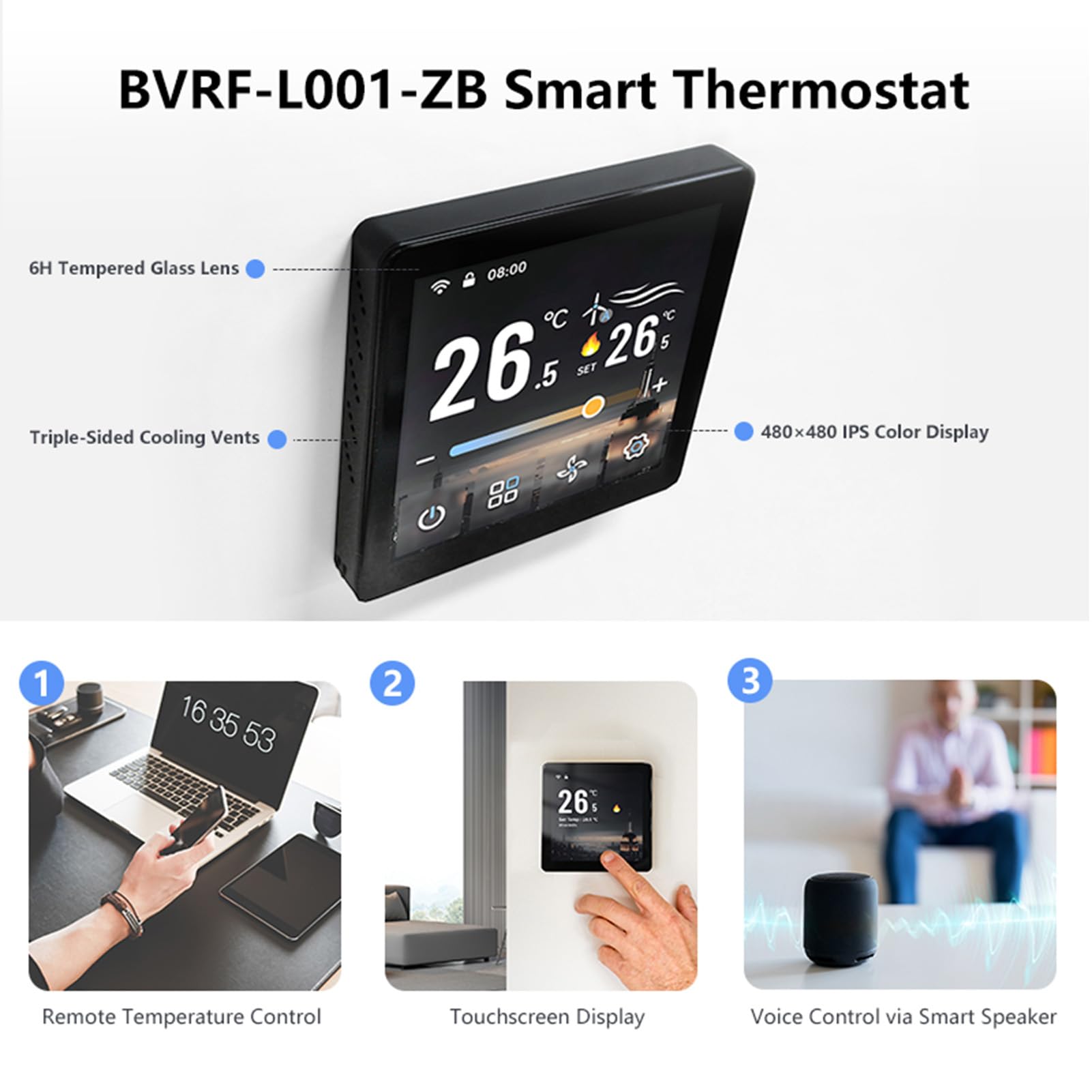 Smart Thermostat für Klimaanlage, WLAN Fan Coil Thermostat mit 4 Zoll IPS Touchscreen, Digitale Klimaanlagen Regler Zentralheizungssteuerung, Smart Home Heizungssteuerung
