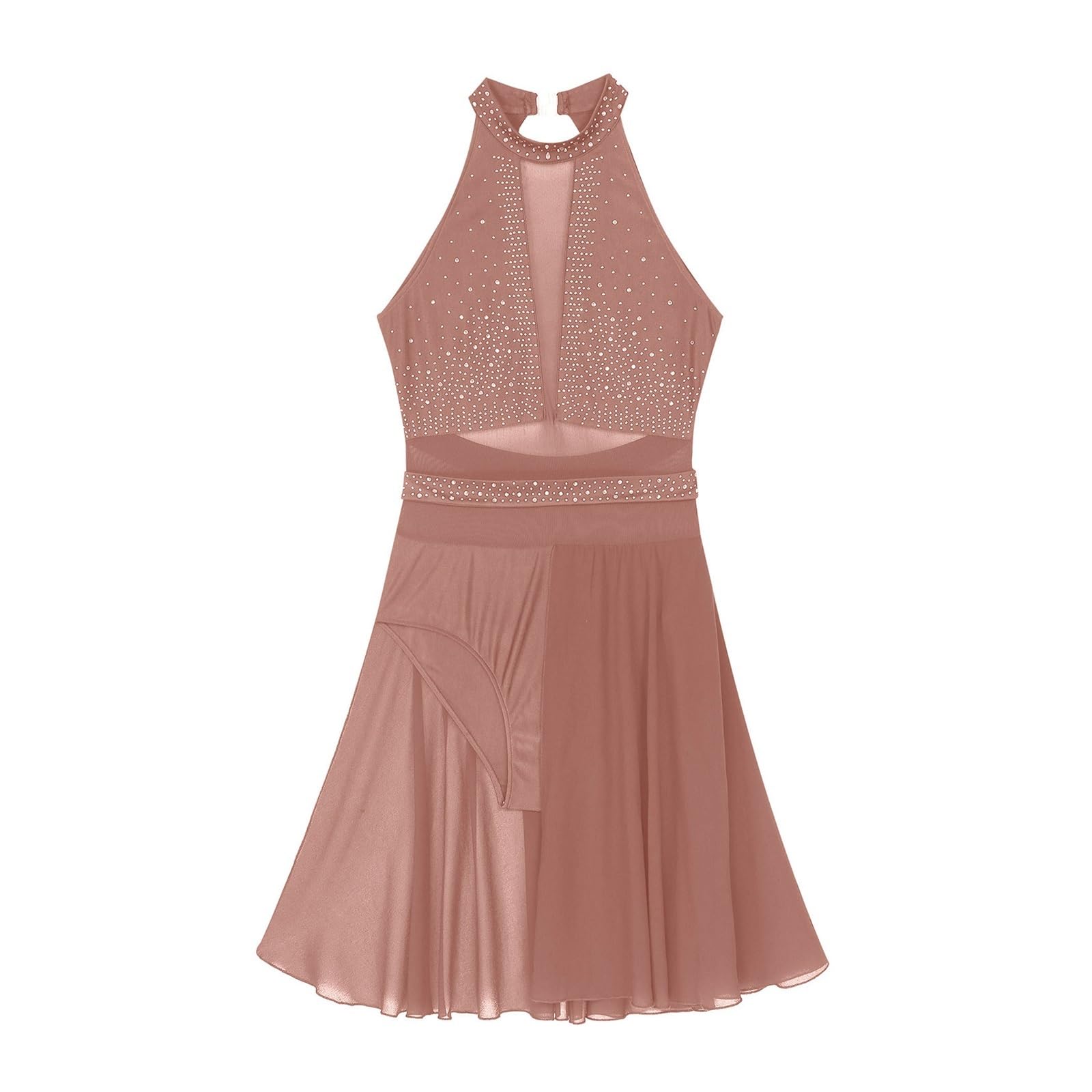 Danza Lírica Contemporánea Vestido Vestido de baile lírico for mujer, sin mangas, con diamantes de imitación y Espalda descubierta, vestidos de leotardo de malla, patinaje de Ballet, traje de actuació