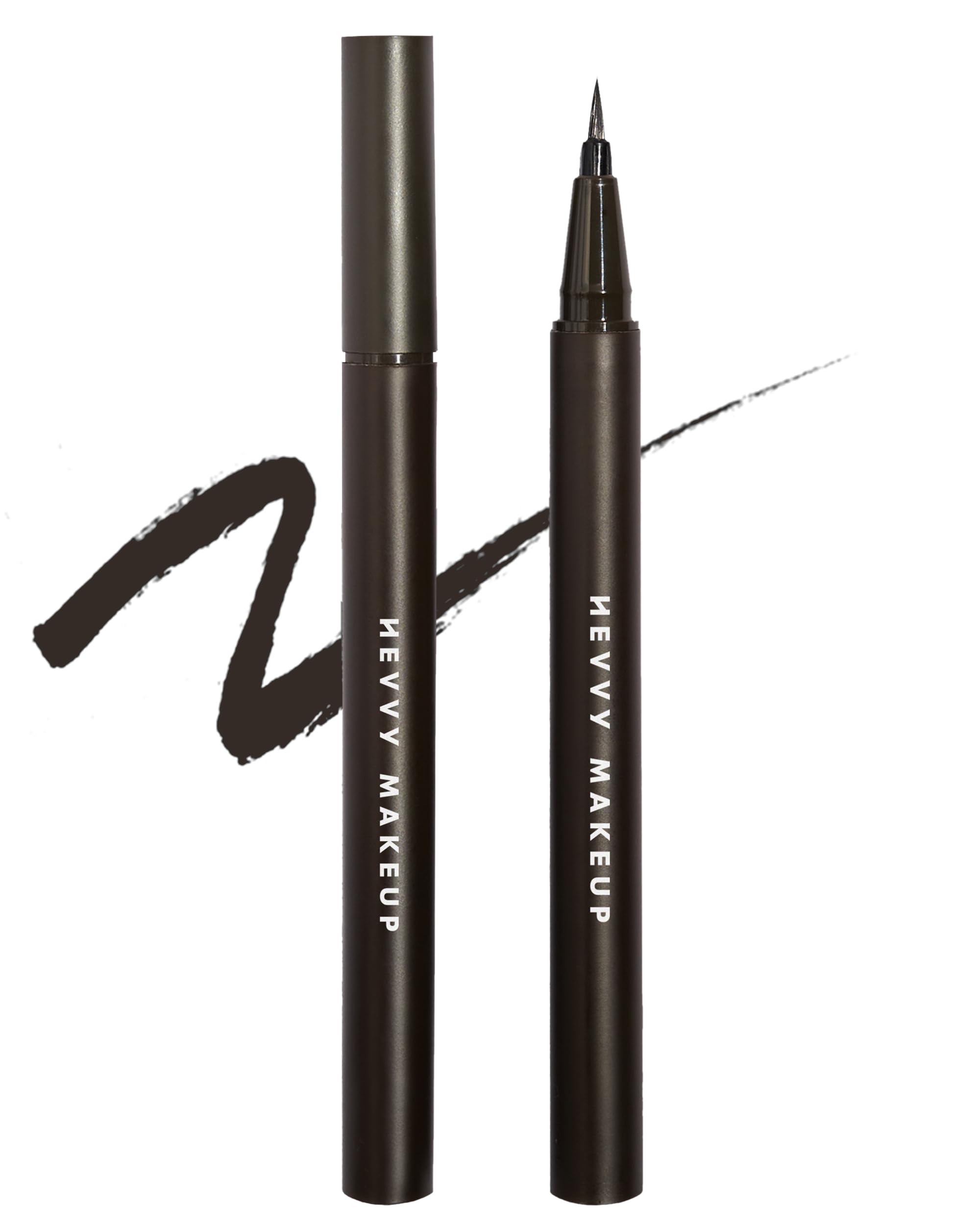 HEVVYMAKEUP Define Eyes Pen Liner Mid Brown - Precision Waterproof Matte Brown Eyeliner with Ultra-Fine Fiber Brush - Long Lasting Smudge Resistant -