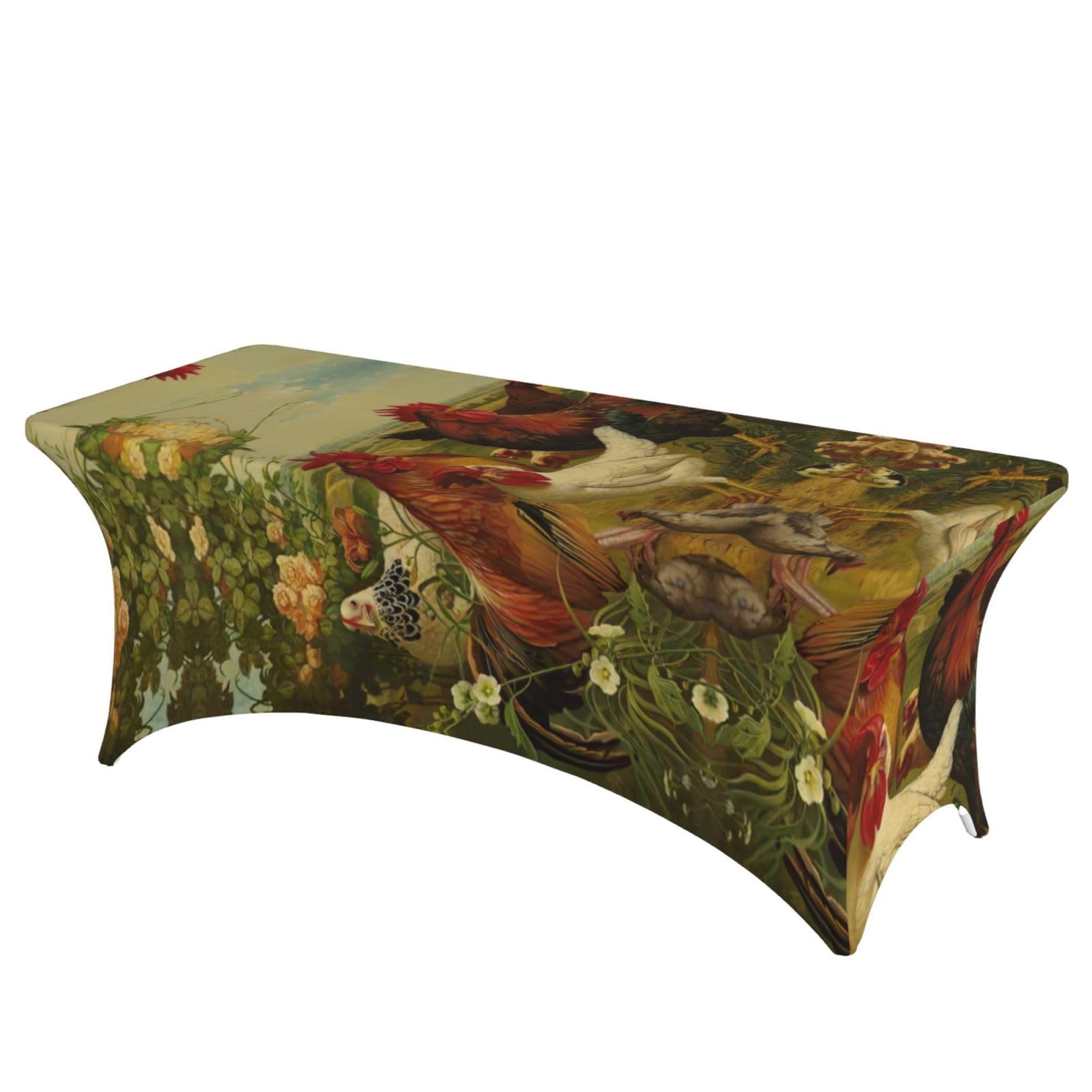 Housses de table rectangulaires extensibles élasthanne 1.8m avec motif poules de ferme