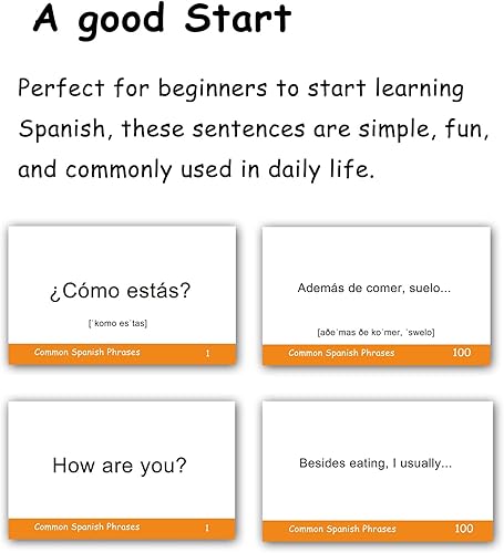 Miniatura 5 de 100 tarjetas de frases esenciales en español para adultos  Aprende frases en español para principiantes con tarjetas duraderas y portátiles