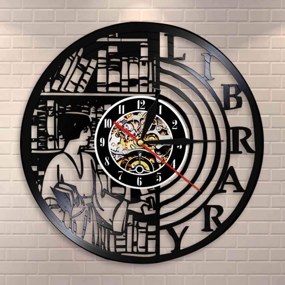 Libri di lettura Biblioteca Decorazione di arte della parete Design moderno Orologio da parete Topi di biblioteca Orologio da parete vintage con disco in vinile Regalo per gli amanti dei libri Dia 3