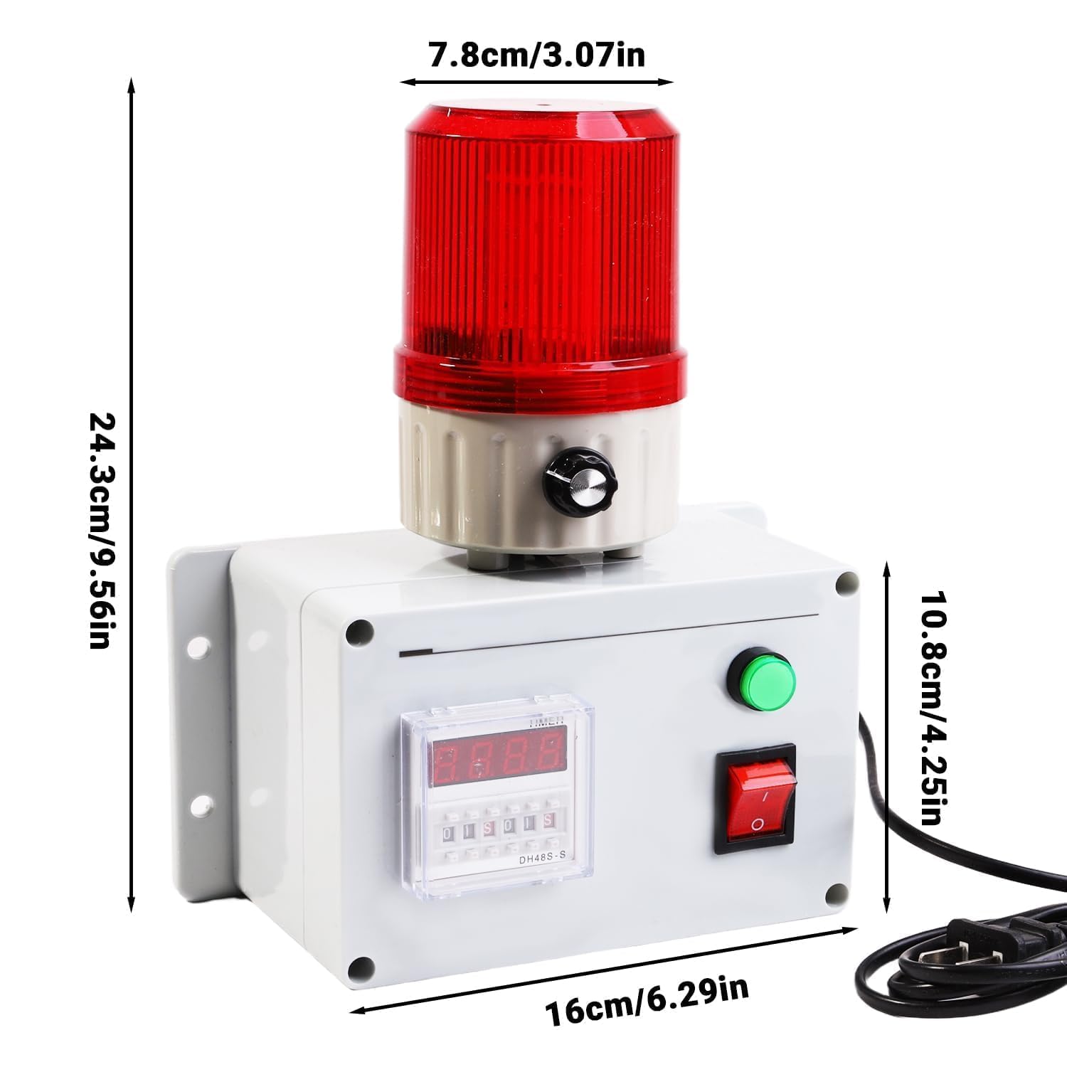 Industrieller Zyklus-Timer Alarm Digitales Zeitrelais 220V Einstellbare Lautstärke 105dB Blinklicht Zyklus- & Einzel-Dual-Modus Auto-Wiederholungs-Timing Zurücksetztaste Industrielle Sicherh