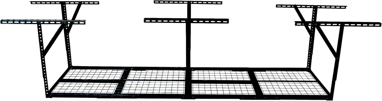2x8FT Overhead Storage Rack,Adjustable Storage Organization System,Heavy Duty Metal Ceiling Storage Racks,450lbs Weight Capacity,Black Color