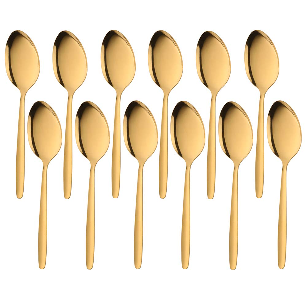 Set di 12 cucchiai da tavola in acciaio inox da collezione economica a specchio finitura lucida posate classiche per casa cucina hotel ristorante 8 pollici 18/0 acciaio inossidabile color oro