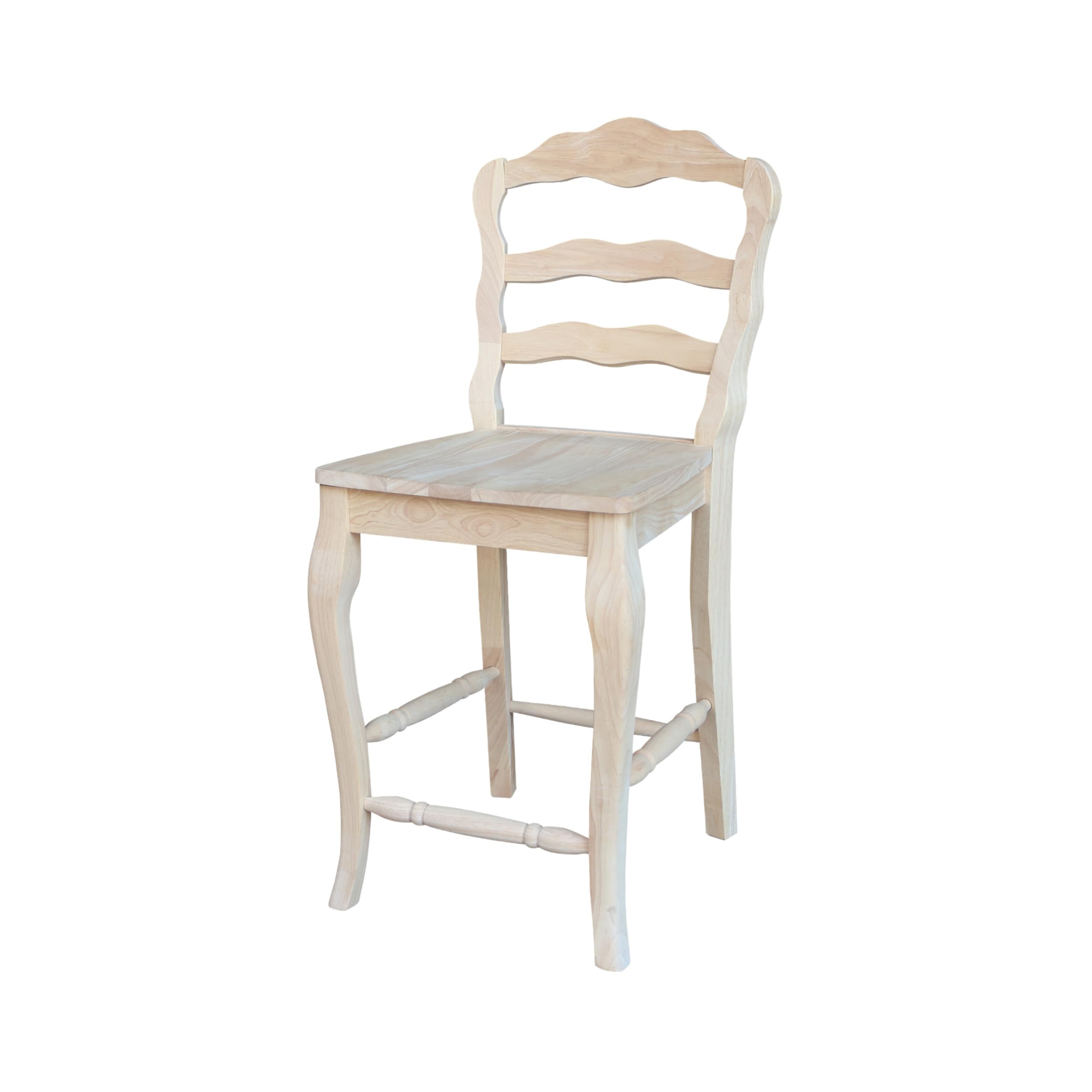 Versailles Counter Height Stool, 24" Seat Height with 19.09"W x 15.35"D, Solid Real Wood, Sturdy Parawood, Kitchen/Dining/Bar/Lounge, Paint/Stain Ready, Unfinished