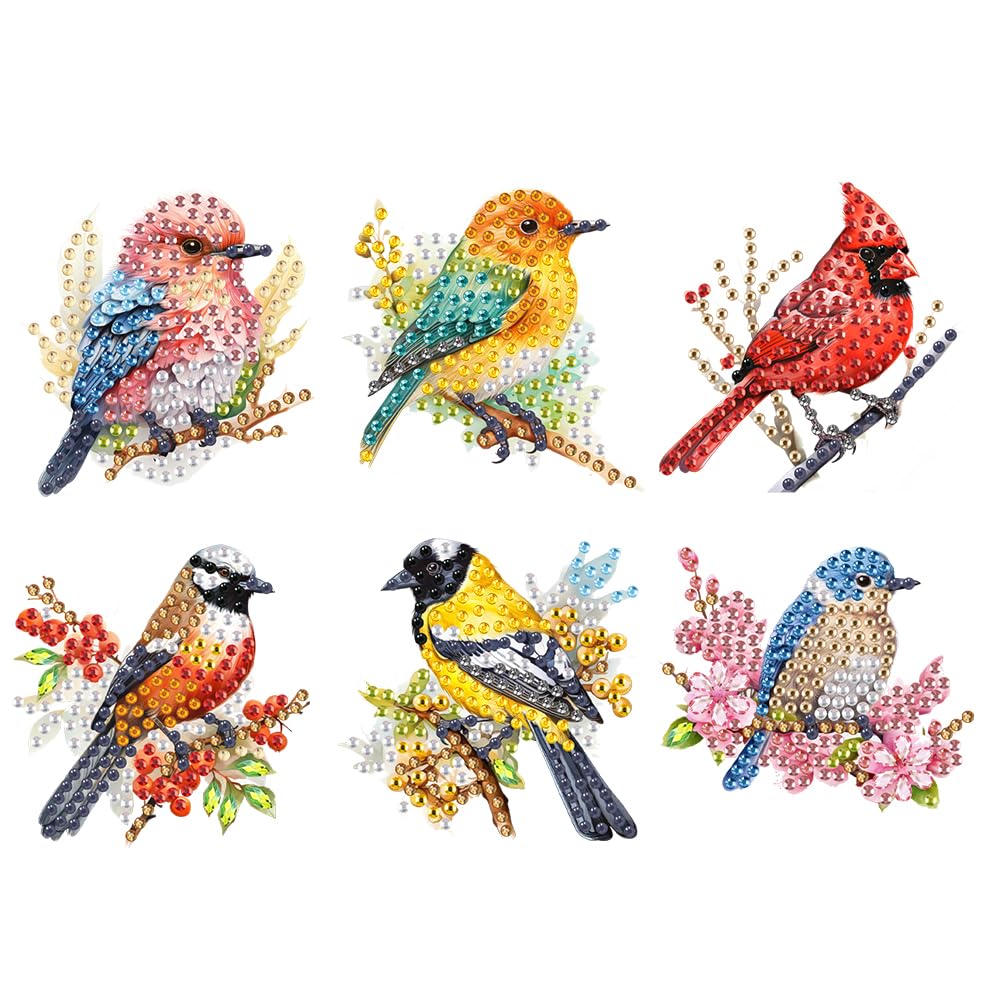6PCS Bird DIY Diamond Painting Refrigerator Magnet Kit Mini Diamond Refrigerator Stickers Art Magnet Fridge Stickers Easy DIY Crafts for Adults Beginners
