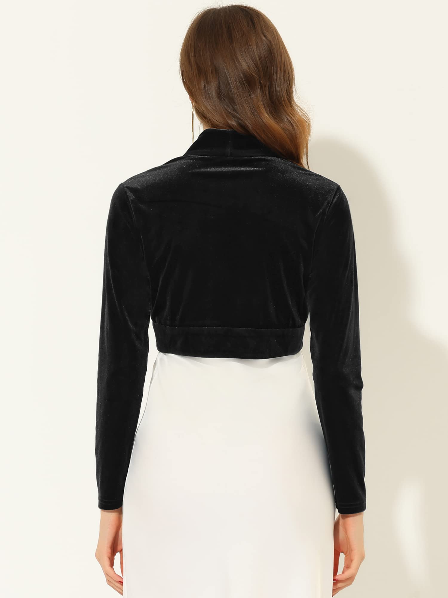 Allegra K Long Sleeve Shrug Top for Women's Lapel Collar Velvet Christmas Open Front Cropped Cardigan