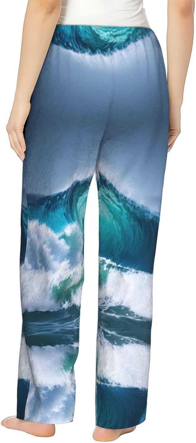 Ocean Wave Print Cozy Christmas Pajama Pants,Flannel Pajama Bottoms,Cater To Various Body Types