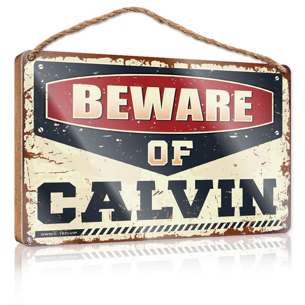DTHA Home Decor Ideas Kitchen Beware Of Calvin Wooden Sign Winter Signs For Home Decor Indie Room Decor(15X28CM)