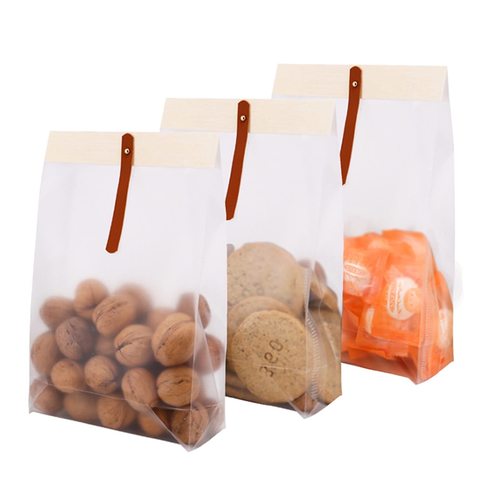 Enkrio 20 Pcs Candy Bags Treat Bags for Wedding Translucent Plastic Bags Cookie Bags for Favors Graduation Mini Cake Chocolate Snack Wrapping Bakery Bags Gift Bags with Leather Strap and Metal Buckle