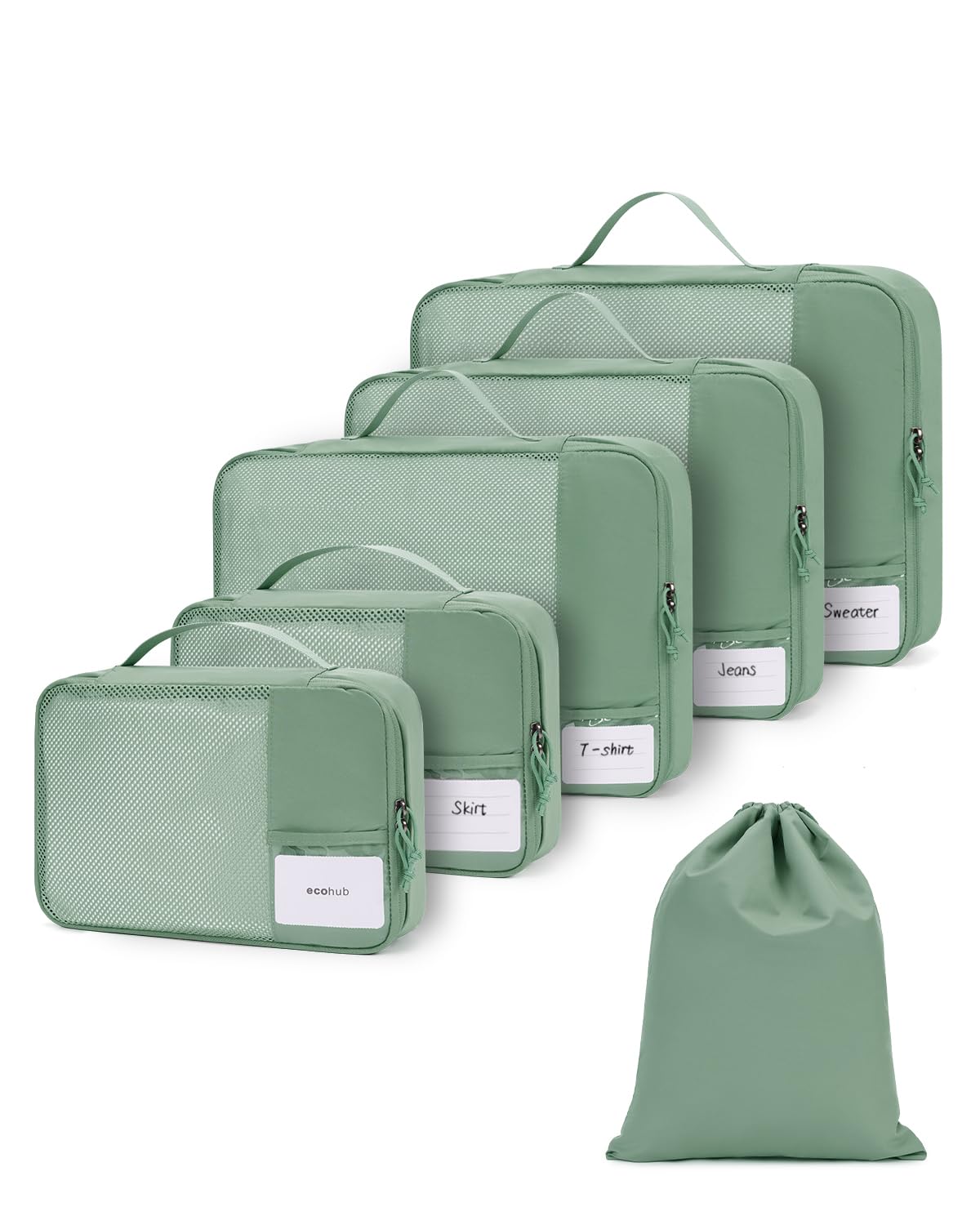 ECOHUB 6-delige Packing Cubes Set – Lichtgewicht Inpakblokjes voor Koffer & Reizen – Gerecycled Bagage Organizers voor Kleding, Koffer Organizer met ID- Tag, Grijs