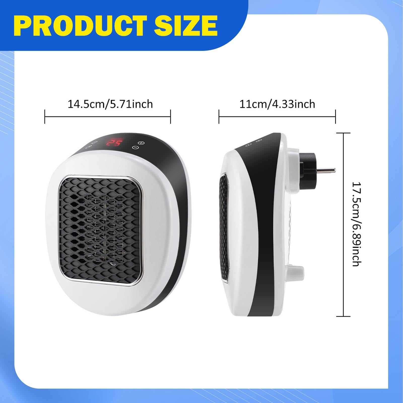 perfk Calentador de Ambiente de Calentamiento rápido, 600 W, Ahorra Espacio y es silencioso, Ideal para dormitorios, hogares y baños.