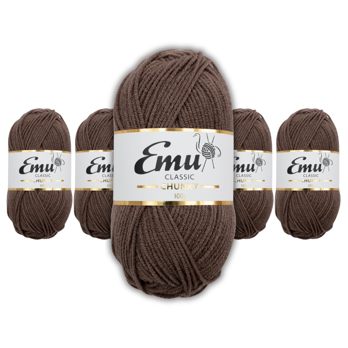 Emu Classic Chunky Acrylic Yarn 100g Balls 164m, Pack of 5, Woody - 155