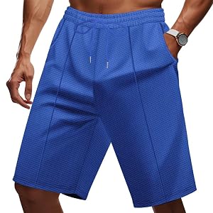 Casual Mens Waffle Shorts Summer Trendy Solid Color Drawstring Elastic Waisted Sports Bermuda Shorts Gym Wear
