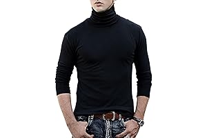 Mens Turtleneck Soft Long Sleeve Black T-Shirt