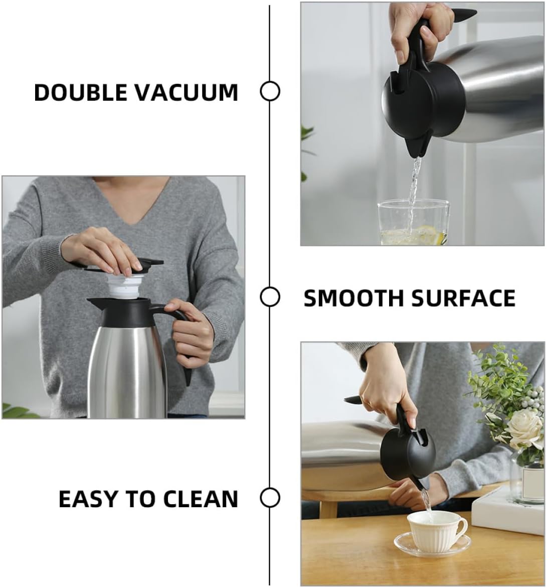 Stainless Steel Insulated Water Kettle Thermal Carafe with Handle Double Wall Vacuum Design for Hot Water Coffee for Home Office and Restaurants
