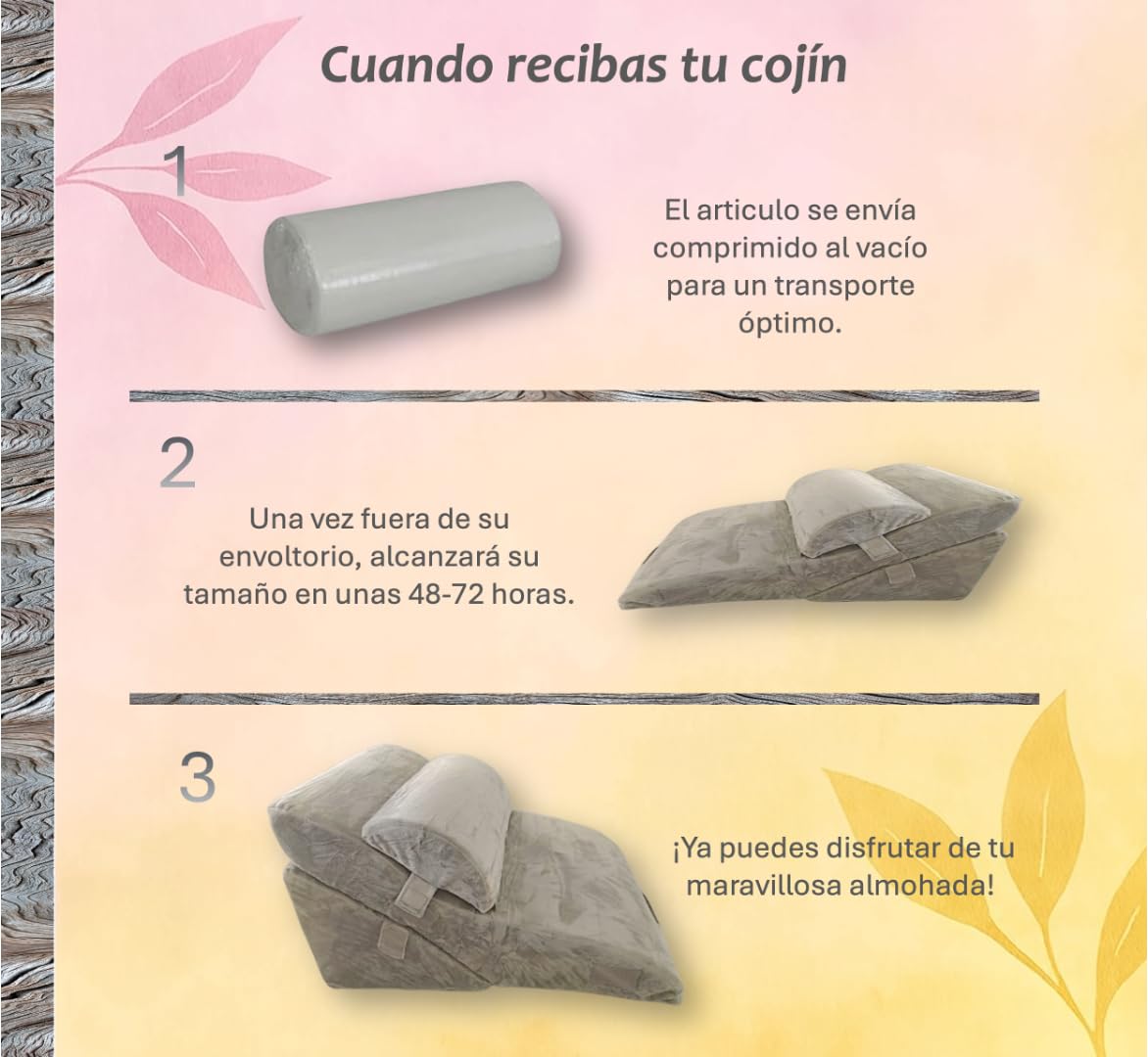 Cojín Respaldo Cama y Sofa de 3 Piezas – Multiposición- Certificada OEKO Tex y CertiPUR- Cojin Lectura Cama, Cuña Antireflujo Adulto, Wedge Pillow, Cojin de Lectura, Almohada Cuña– Funda Lavable.