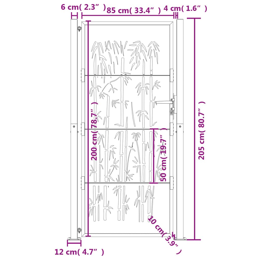 HUAKEHOM Gartentor Anthrazit Gartentür Abschließbar Hoftor Eingangstor für Garten Terrasse Tor Zauntor Gartenpforte 105x205 cm Stahl Bambus-Design