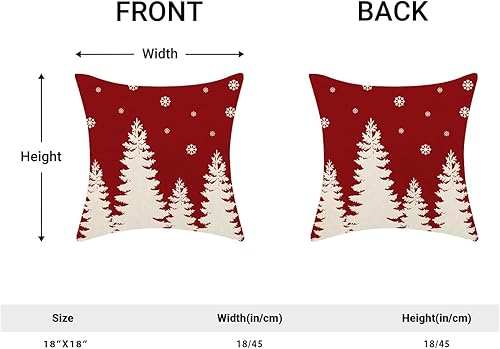 Miniatura 5 de Juego de 2 fundas de almohada de Navidad de 18 x 18 pulgadas, diseño de copos de nieve de árbol de Navidad, color rojo y blanco, fundas decorativas