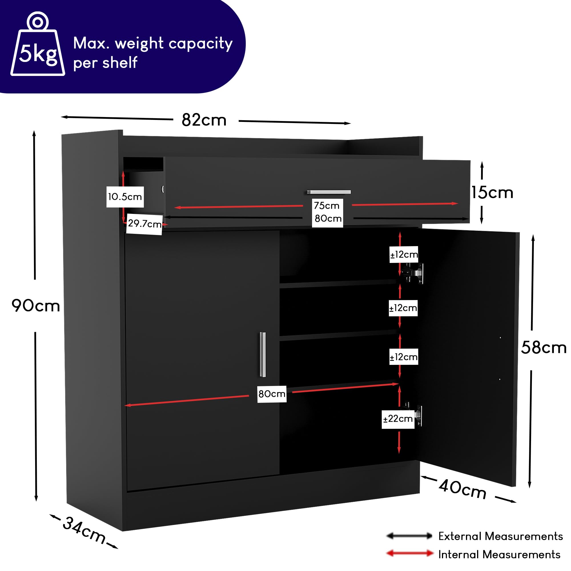 Armoire à chaussures avec 2 portes et 6 étagères, meuble à chaussures