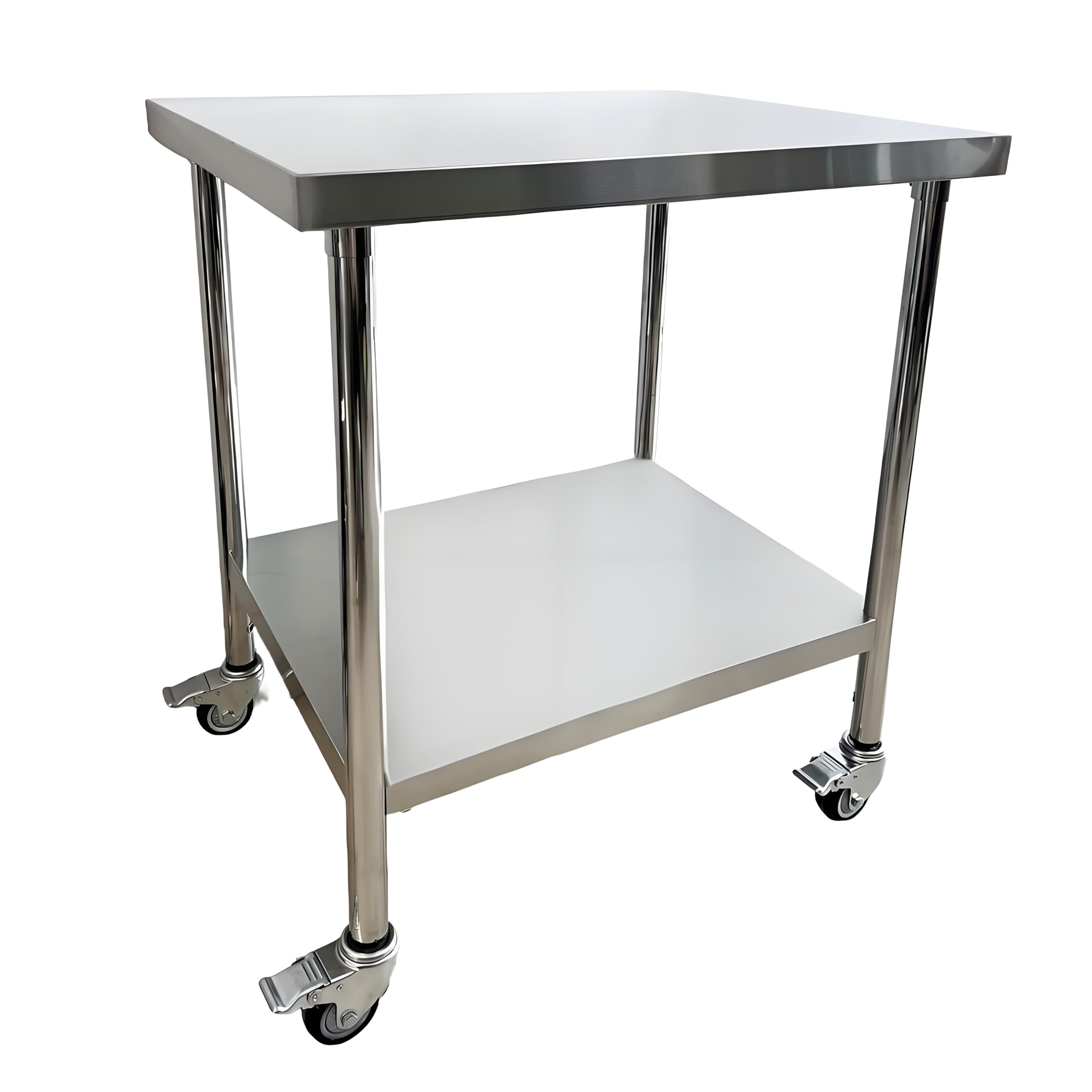 Mesa de trabajo de cocina de acero inoxidable, 76 x 60 cm, 4 ruedas giratorias con frenos, hasta 300 kg, mesa de cocina profesional de acero inoxidable, para restaurante, cocina, bar, hotel