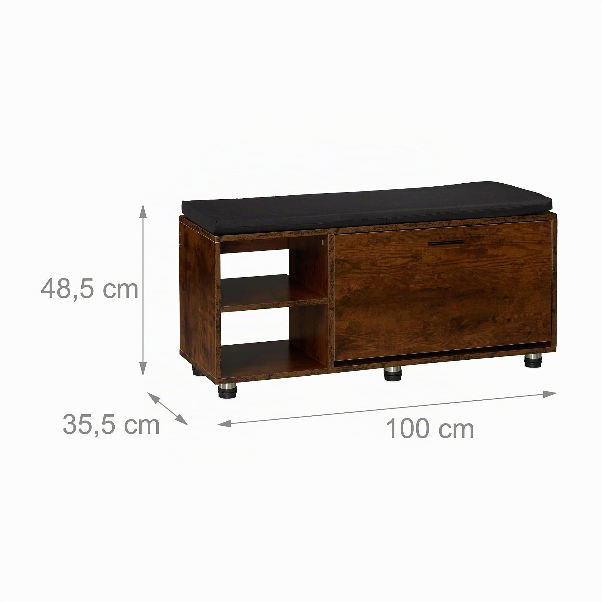 Relaxdays Banco Zapatero con Asiento y Armario, Set de 2, Banqueta para Pasillo, Dormitorio, Espacio Almacenaje, Negro