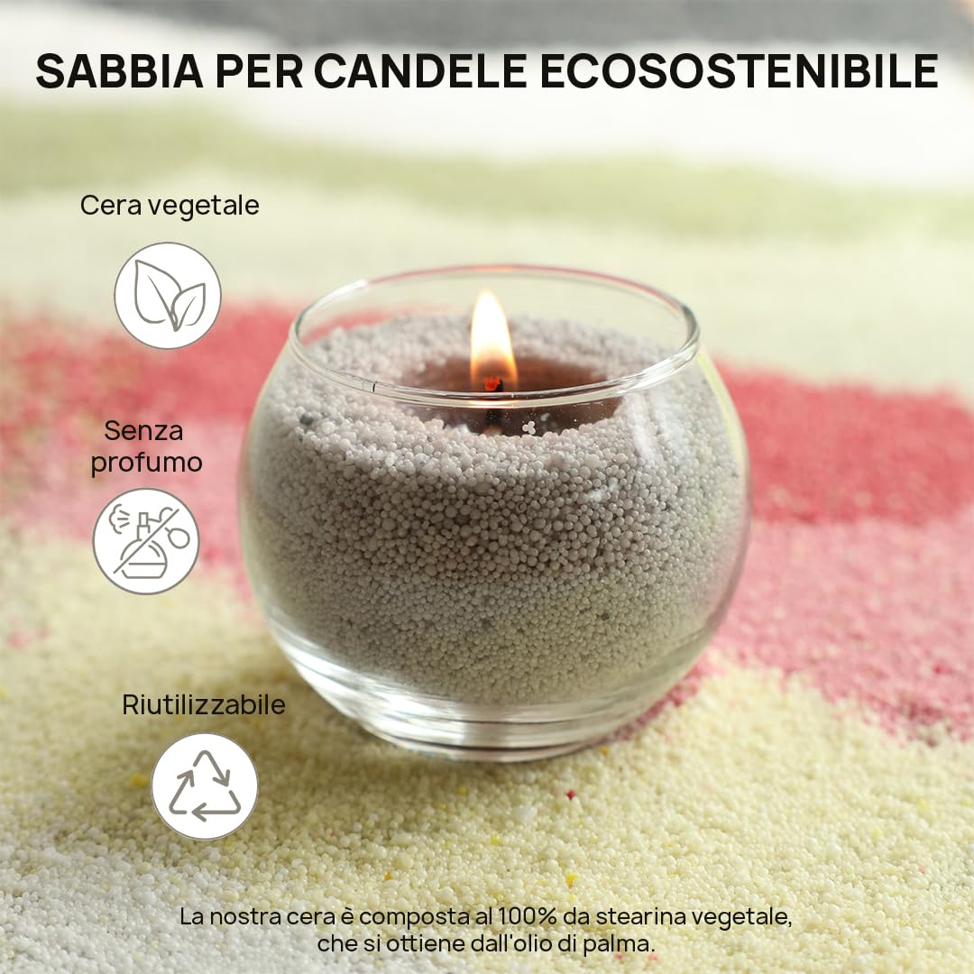 Ovaletta Sabbia per candela, 800 g, bianca, con stoppino, cera per candela, con 20 stoppini per candele (5 cm), cera vegetale, cera per perle