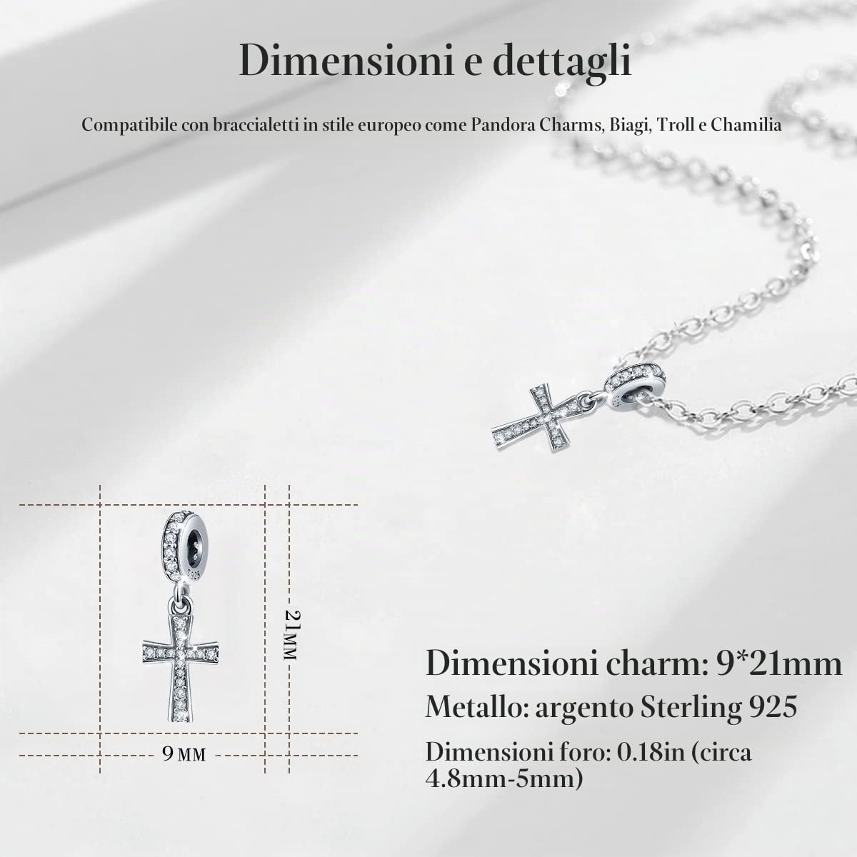 Eusense Charm Bead Argento Sterling Compatibili con Pandora e Bracciale Europeo