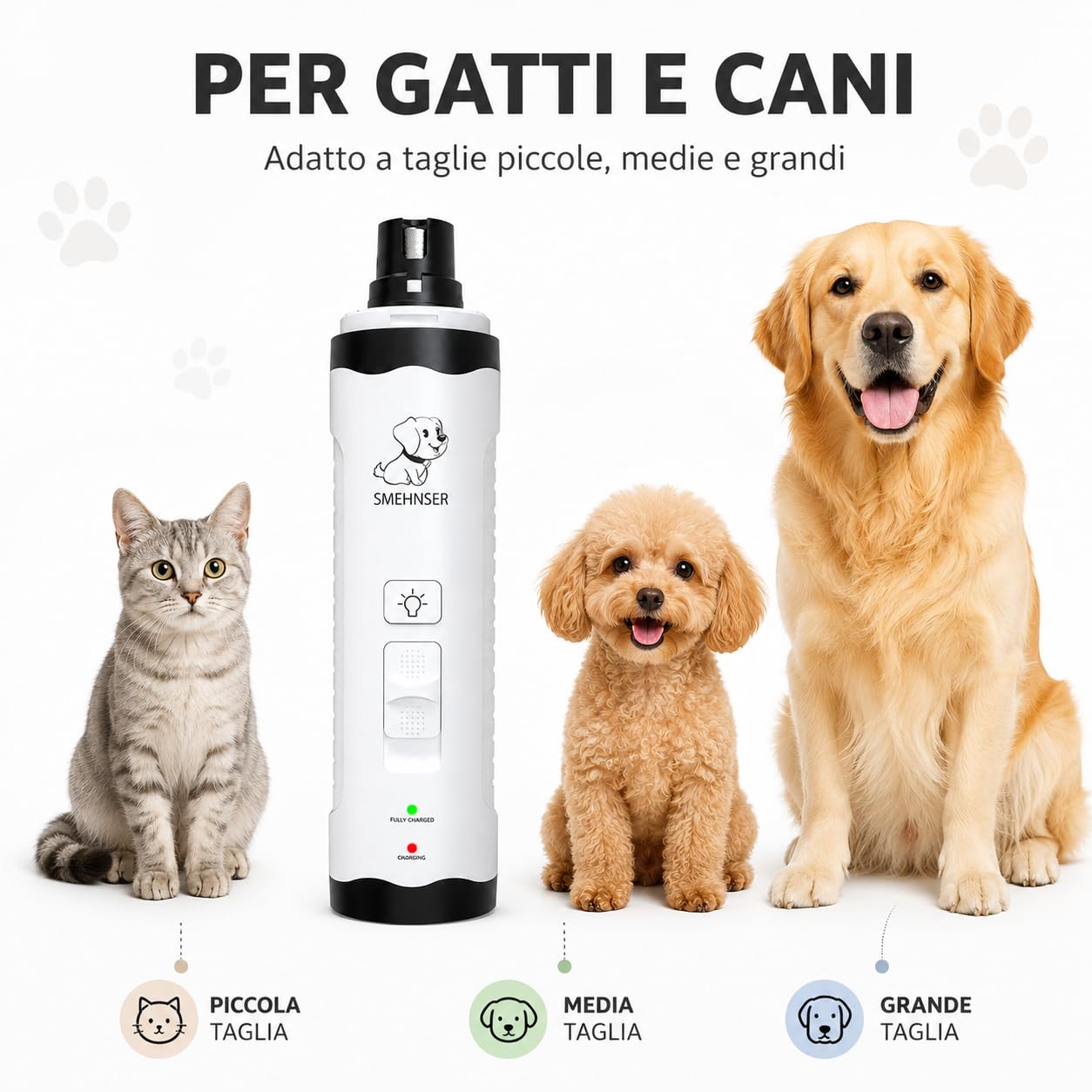 Hiwoof Smooth Groom Lima per Unghie Cane Elettrica Silenziosa con Luce LED per Cani Piccoli Medi Grandi E Gatti