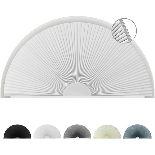 Arch Window Shade Blackout, Stick on Cellular Shades Cordless No Drill Honeycomb Blinds, Thermal Insulated UV Protection Fabric Half Circle Window Coverings Room Darkening Shades (White, 48"W x 24"H)