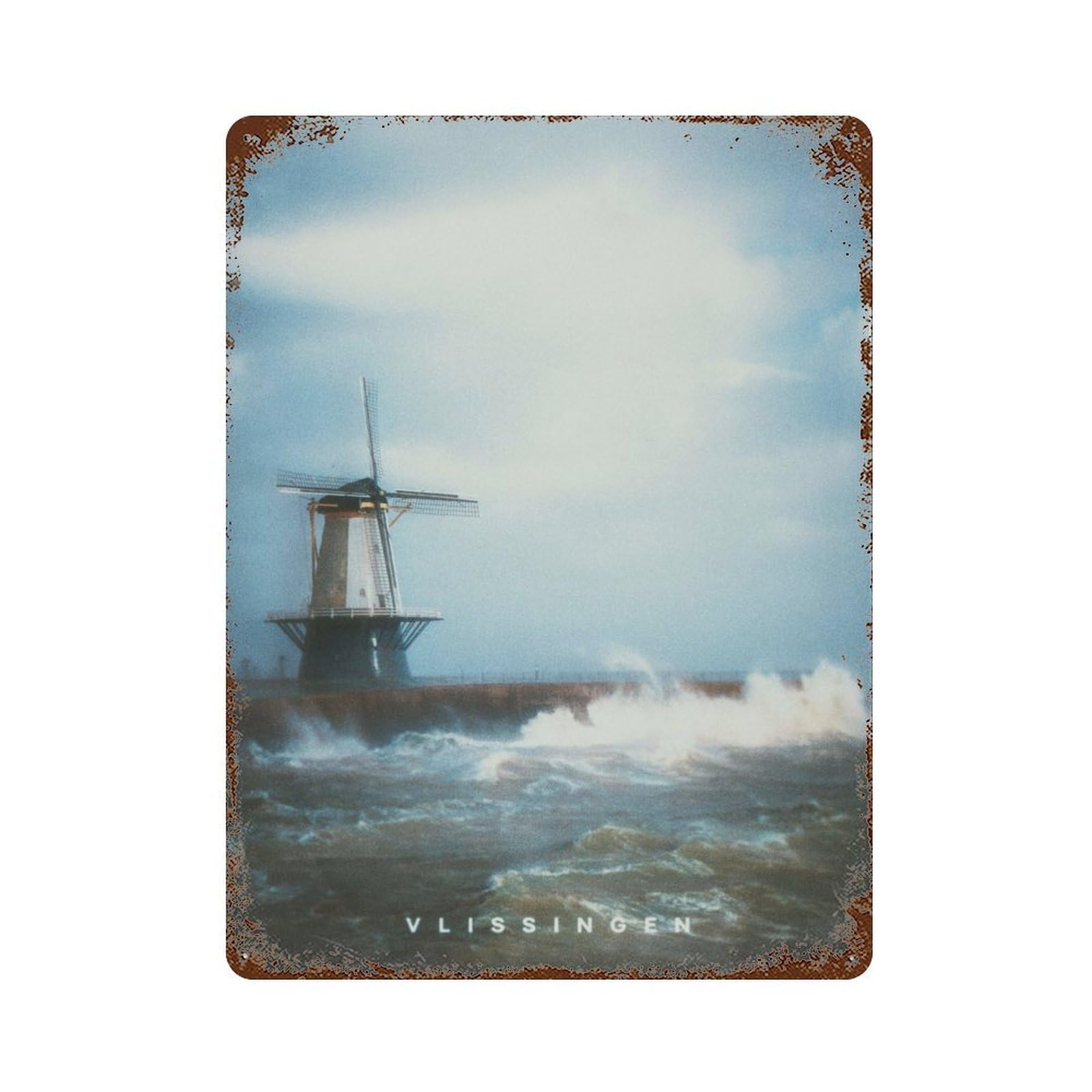 Distressed Metal Wall Sign Vlissingen 15.7"x11.8", Vintage Wall Decor for Garage, Bar And Workshop Decor