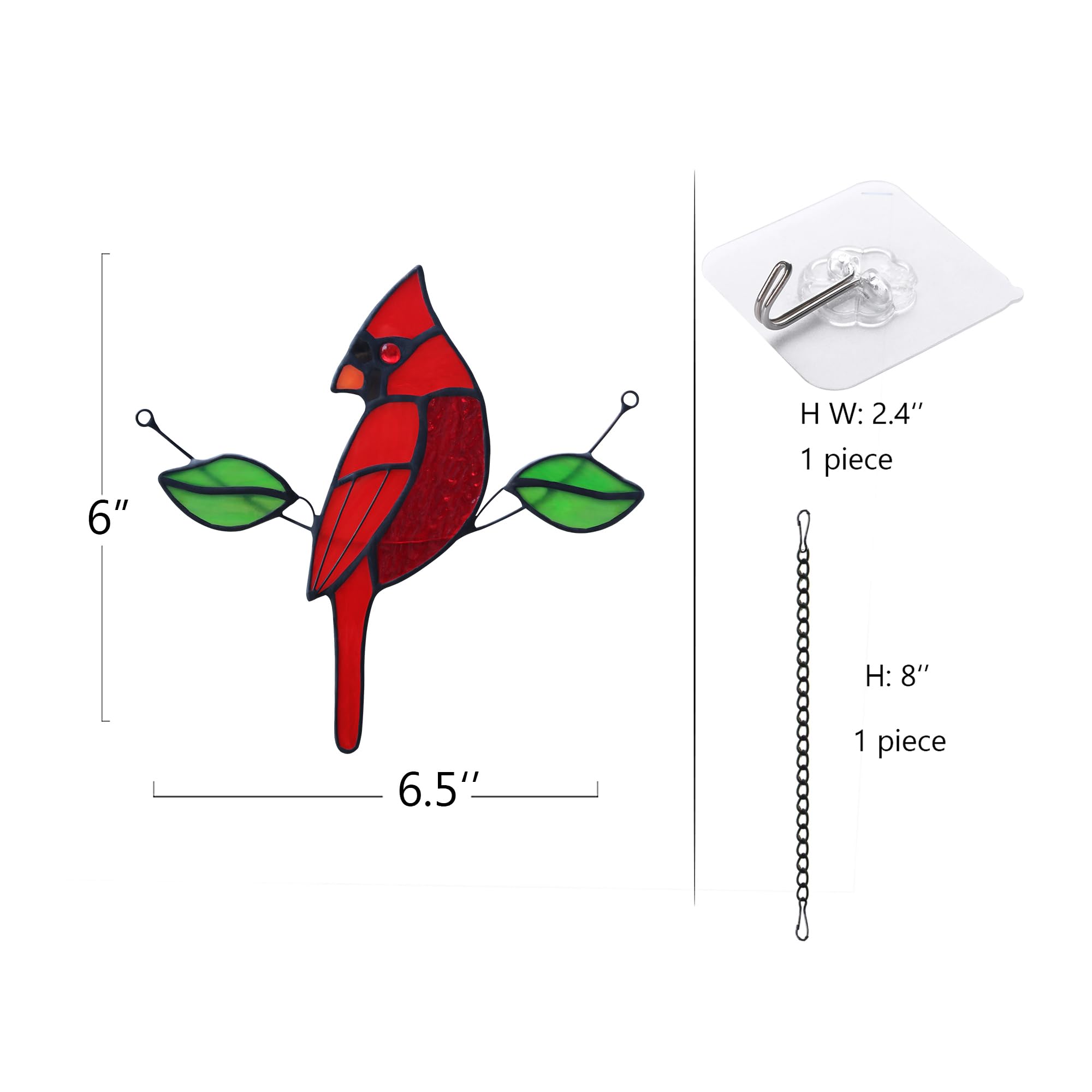 HAOSUM Northern Cardinal Memorial Gifts Stained Glass Window Hangings,Handmade Cardinal Suncatcher Red Bird Ornaments for Kitchen Window,Cardinal Gifts for Grandma,Housewarming Gifts (Male)