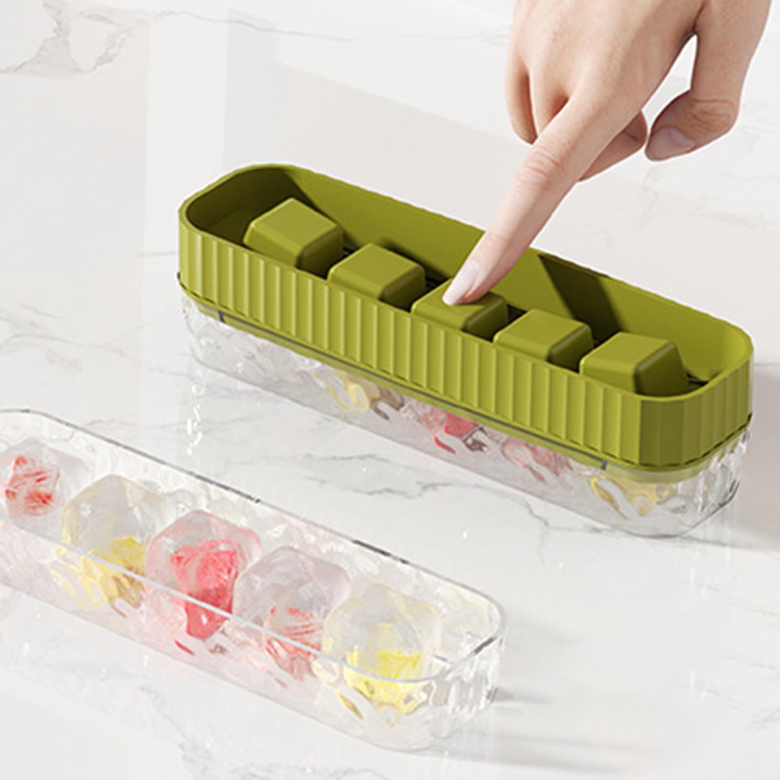 Bac à glaçons, Moule à bac glaçons – Empilable de grande capacité Bac avec couvercle(Green,S)