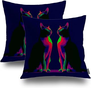 Shrahala Error Effect Split Color Cats Decorative Couch Cover, Neon Cats Mirror Image Square Throw Pillows Blended Double-Sided No Inserts for Bedroom Living Room Set of 2 (18 x 18 in)