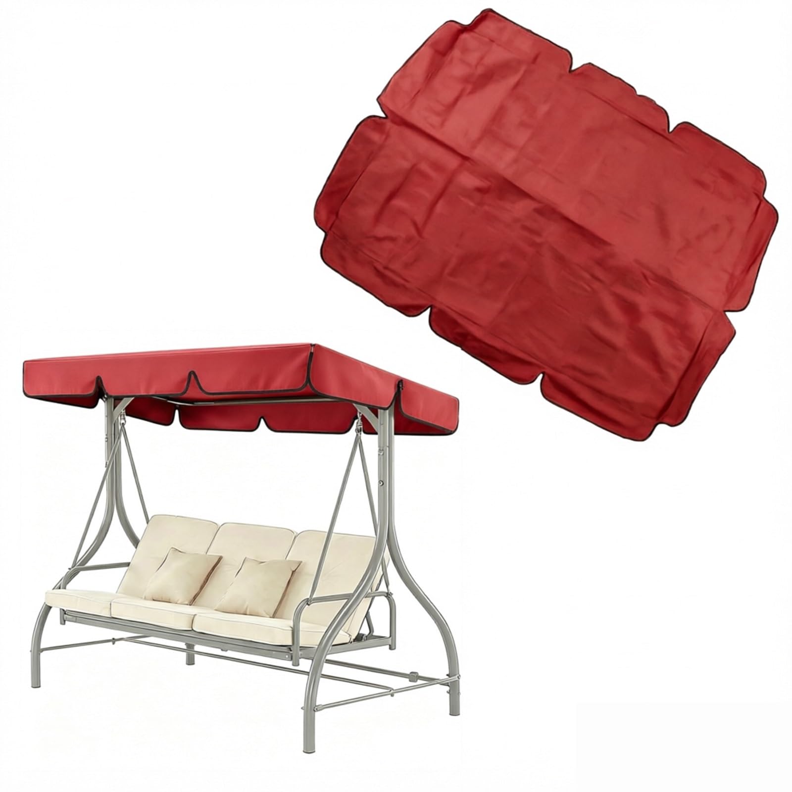 Copertura superiore di ricambio per dondolo da esterno, anti-UV, impermeabile, per dondolo da 2-3 posti, universale, parasole (rosso, 194,8 x 125 cm)