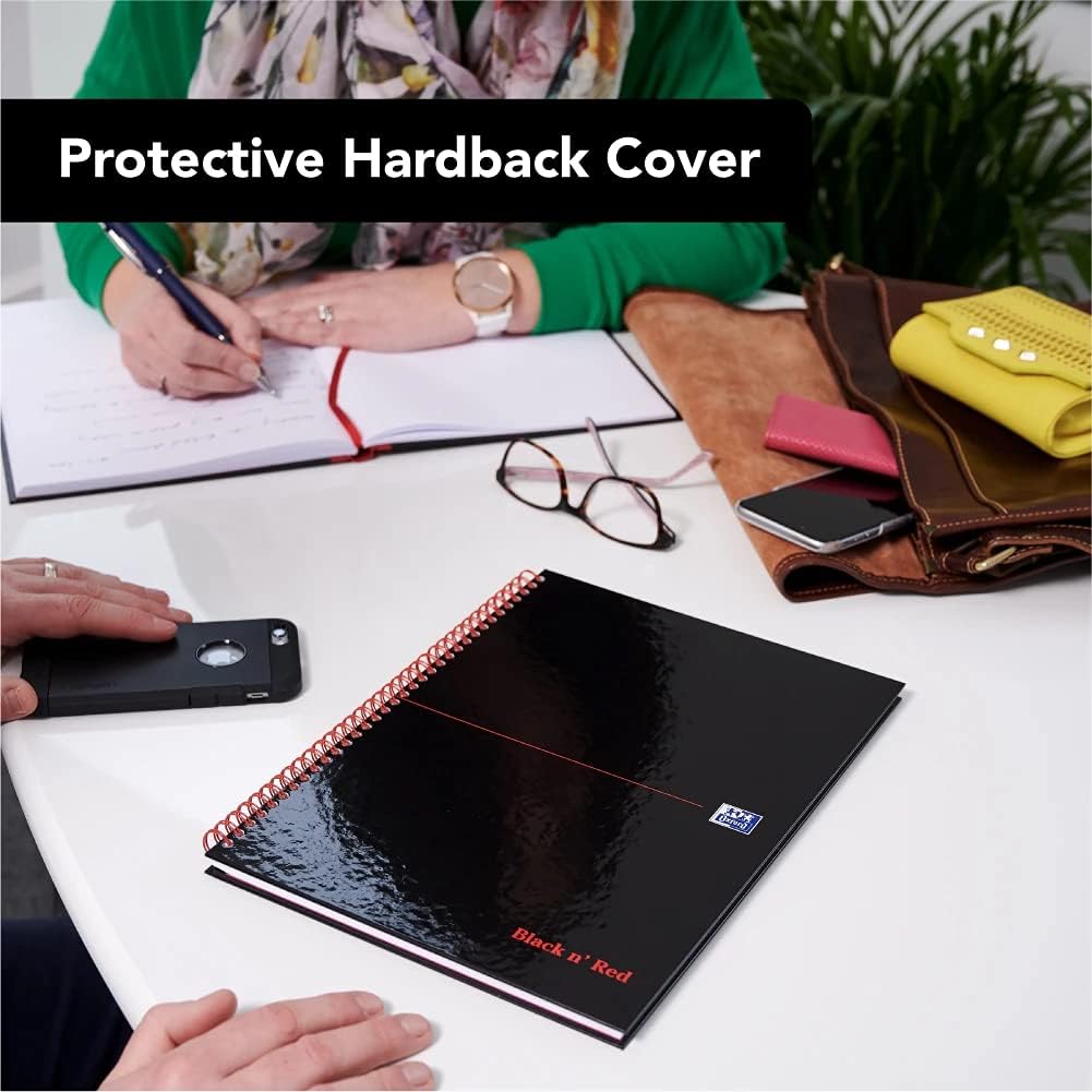 Black n' Red Oxford A4 Perforated Glossy Hardback Wirebound Ruled Notebook, Pack of 5