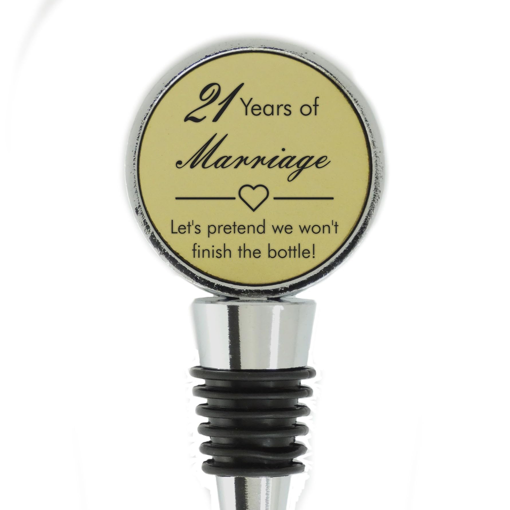 21st Wedding Anniversary Engraved Brass Bottle Stopper, 21 Years Married (Let's Pretend We Won't Finish The Bottle) - Image 2