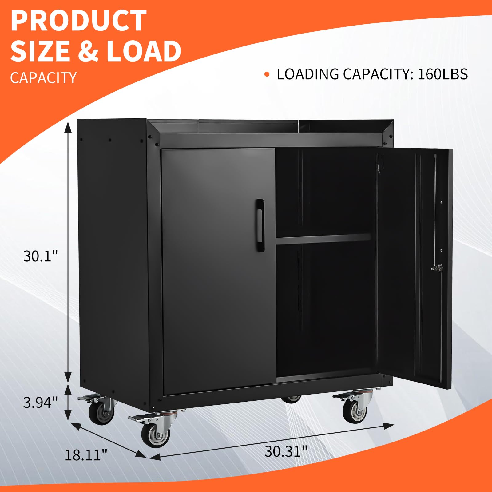 Armadietto per attrezzi in metallo resistente su ruote, armadietto per garage con porte di bloccaggio, ripiani regolabili, organizer mobile per garage, ufficio, officina, 76,2 cm H x 76,2 cm