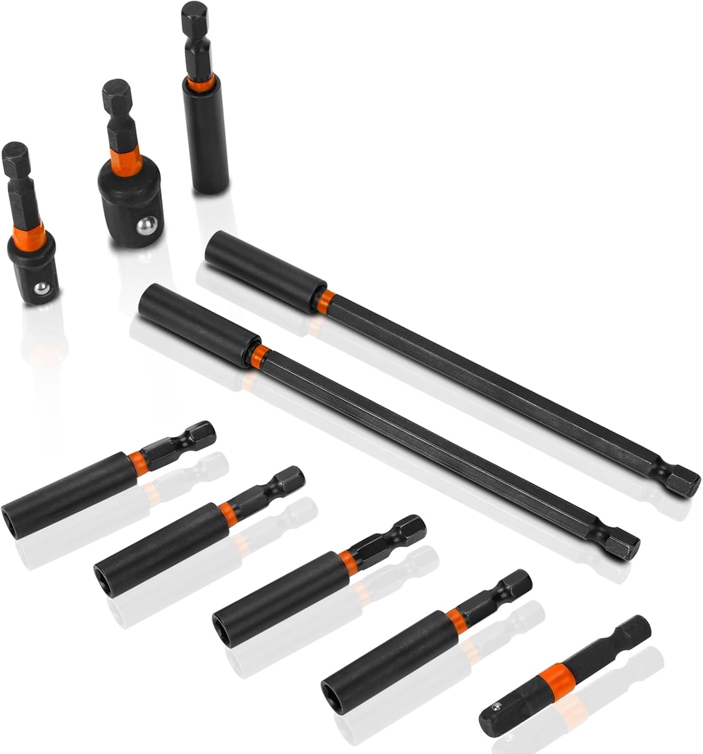 10 Pcs Impact Driver Bit Adapter Set,5 PCS Strong Magnetic Screwdriver Bit Holder 2.4 Inch Extension + 6Inch Magnetic Screwdriver Bit Holder Extension + 3Pcs Socket Adapter Set With Tough Case