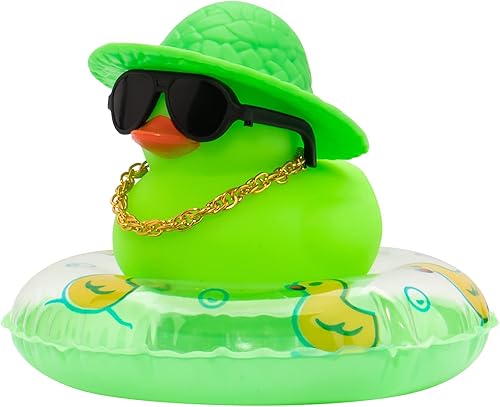 Miniatura 8 de wonuu Patos de goma brillantes con gafas de sol de plástico, anillo de natación, sombrero de collar, accesorios brillantes para automóvil,