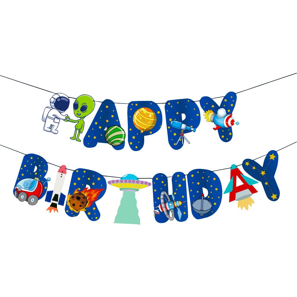 Banderole anniversaire theme espace deco guirlande fusée - 8