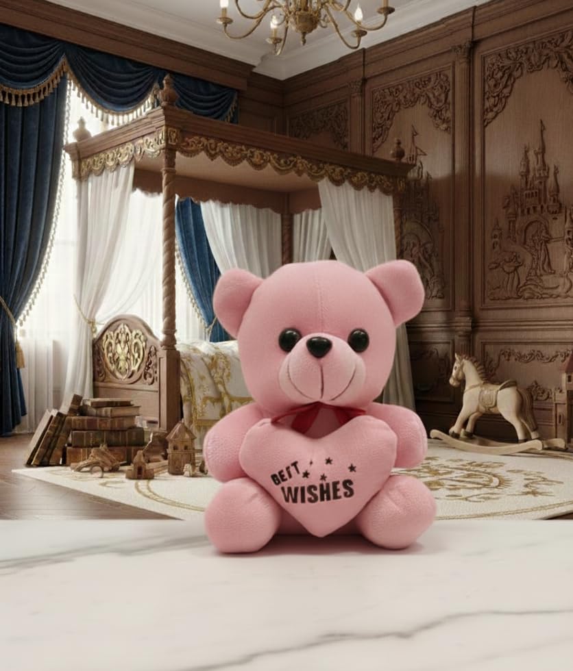 Image of Cute Plush Teddy Bear with Heart | Soft Stuffed Toy for Kids & Adults for Birthdays, Valentine's Day & Special Occasions (Color Will be Sent as per Availability in Stock)