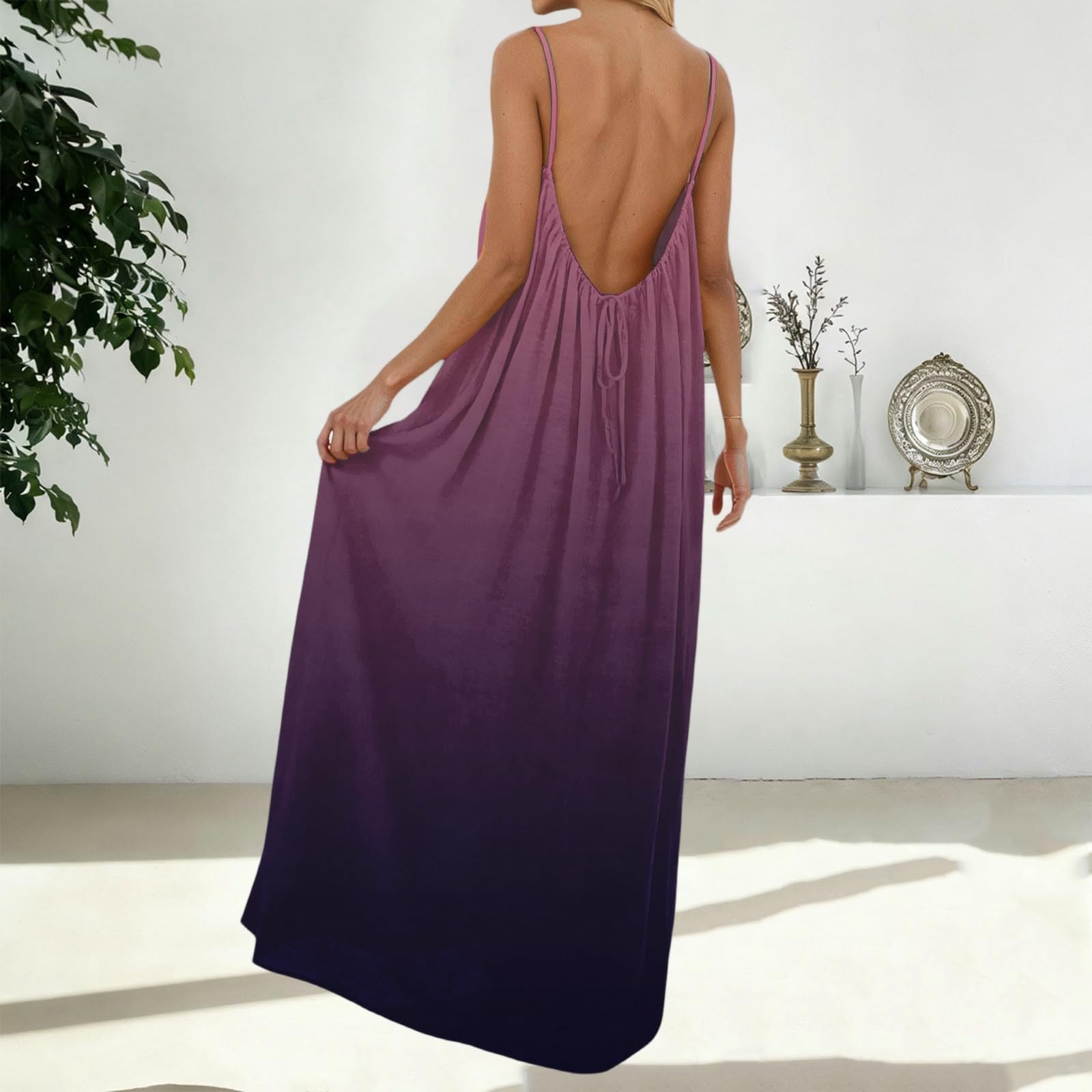 OIOLOYJM Backless Cami Dresses for Women Summer 2026 Sleevelesss Long Open Back Dress Lounge House Vacation Beach Sundresses: 35#-black 3X-Large