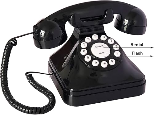Miniatura 3 de Teléfono de casa retro de línea fija, teléfono de escritorio antiguo con cable TelPal con cable, juego de teléfono analógico decorativo negro